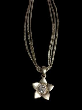 Vtg Lia Sophia Gold Tone Sun Flower Pendant Necklace Rhinestone 3 Chain Boho